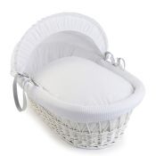 CLAIR DE LUNE Wicker Moses Basket White with White Waffle Drapes